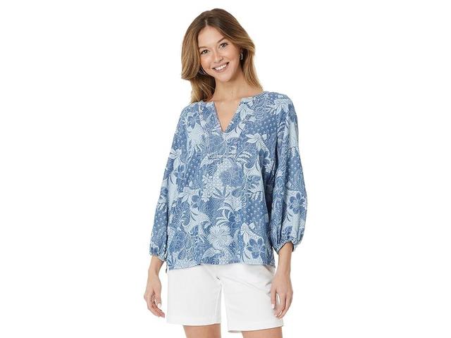 Tommy Bahama Secret Inlet 3/4 Slv Top (Med Marina Wash) Women's Clothing Product Image