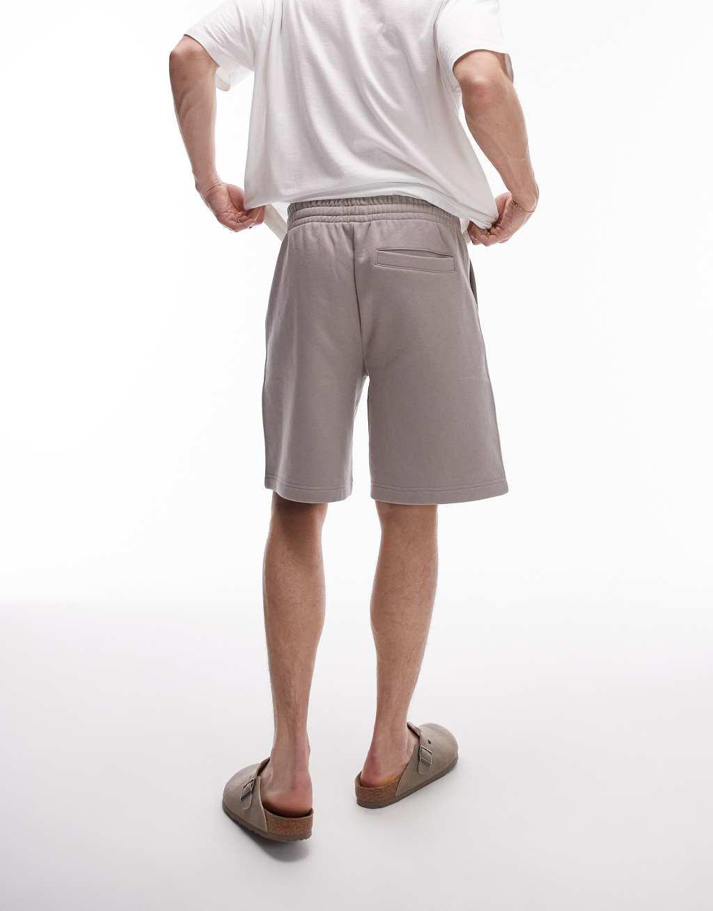 Topman premium heavyweight oversized jersey short in light brown Product Image