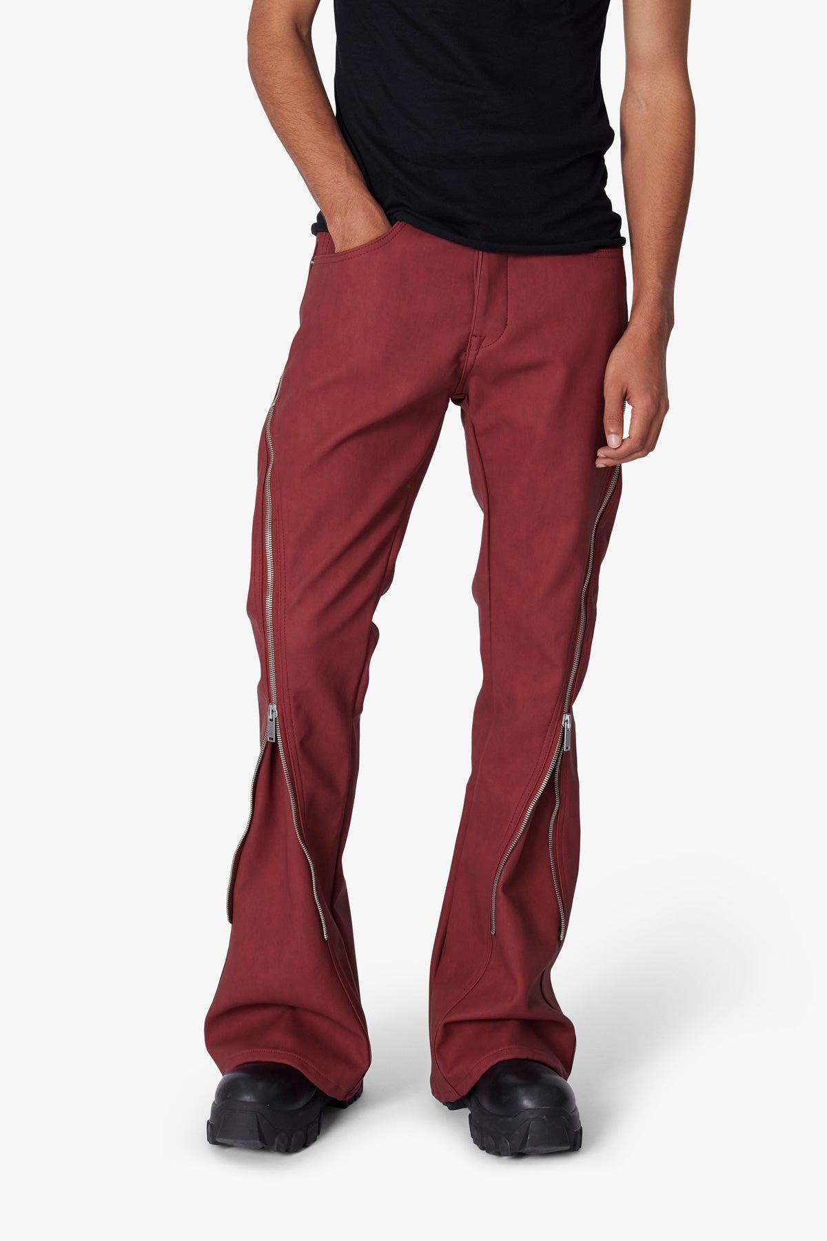 D519 Leather Zipper Flare Pants - Red product image