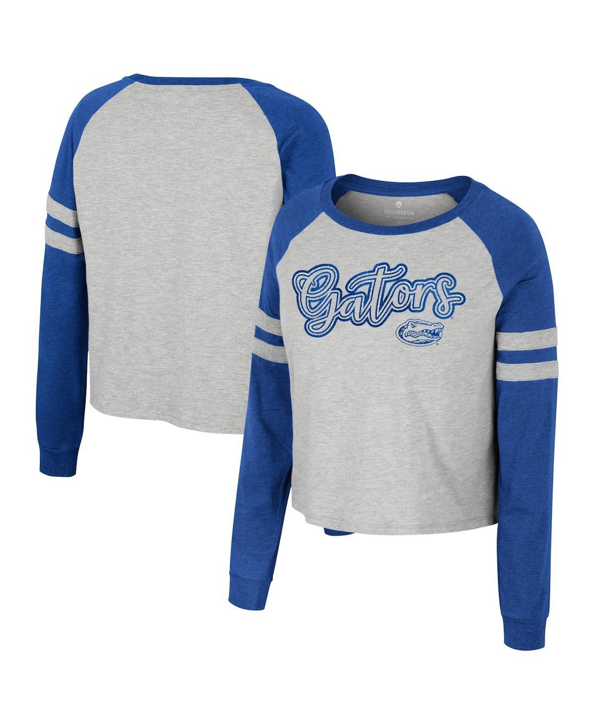 Womens Colosseum Heather Gray Florida Gators Im Gliding Here Raglan Long Sleeve Cropped T-shirt Product Image