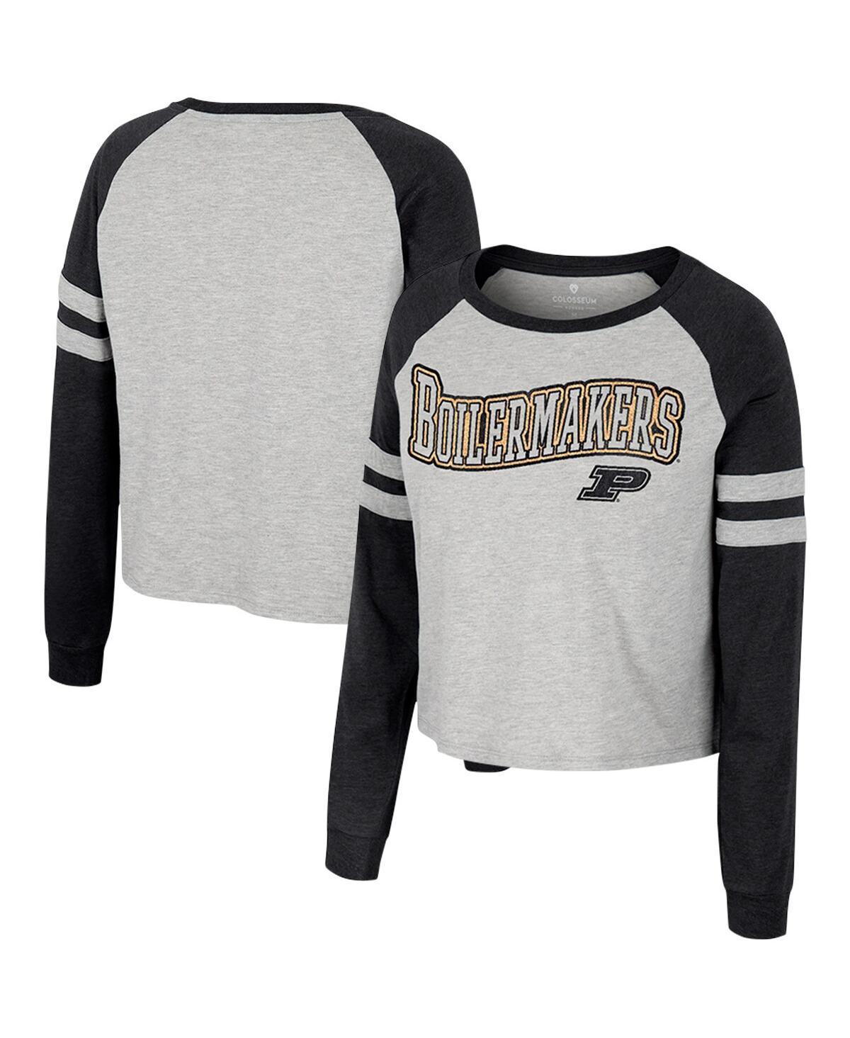 Womens Colosseum Heather Gray Michigan Wolverines Im Gliding Here Raglan Long Sleeve Cropped T-shirt Product Image