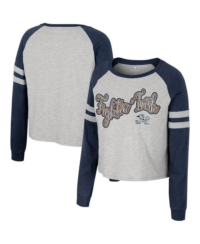 Womens Colosseum Heather Gray Notre Dame Fighting Irish Im Gliding Here Raglan Long Sleeve Cropped T-shirt Product Image