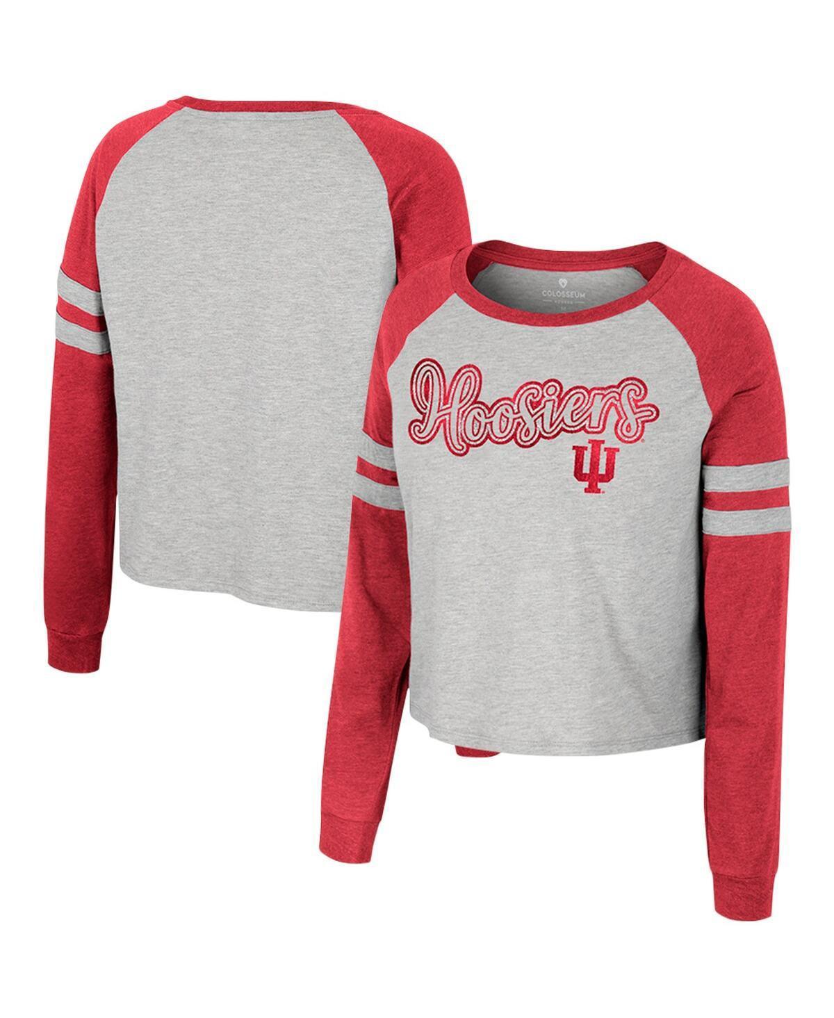 Womens Colosseum Heather Gray Indiana Hoosiers Im Gliding Here Raglan Long Sleeve Cropped T-Shirt Product Image