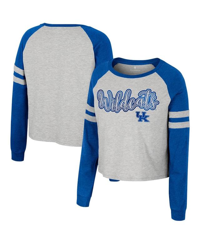 Womens Colosseum Heather Gray Kentucky Wildcats Im Gliding Here Raglan Long Sleeve Cropped T-shirt Product Image