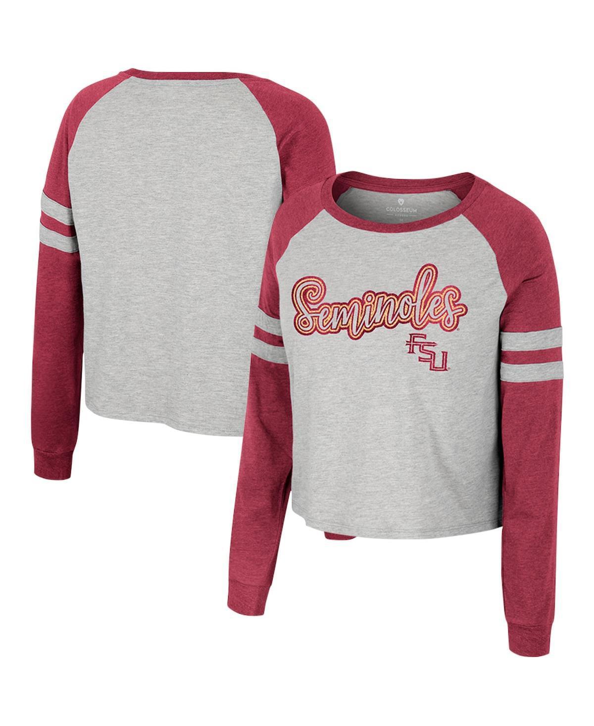 Womens Colosseum Heather Gray Florida State Seminoles Im Gliding Here Raglan Long Sleeve Cropped T-Shirt Product Image