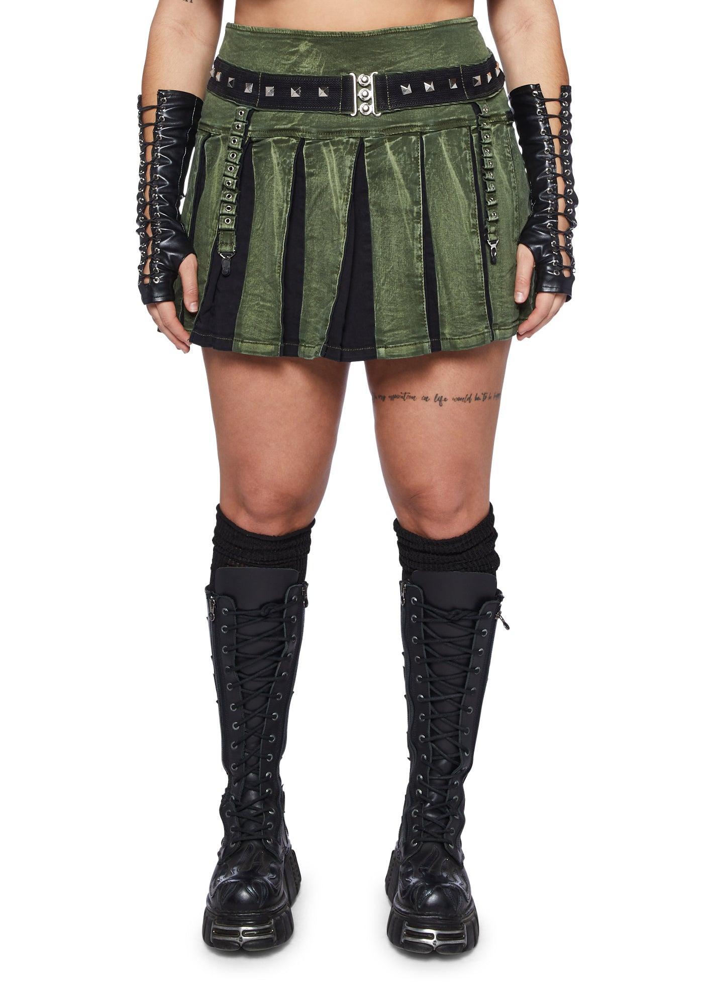 Plus Size Trippy NYC Acid Wash Mini Skirt With Belt - Green Product Image