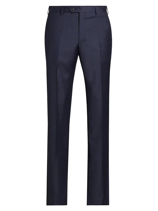 Mens Textured Solid Wool Trousers Product Image