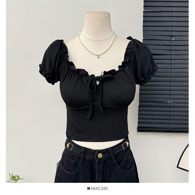 Ruffled Short-Sleeve Crop Tee with Pad Product Image