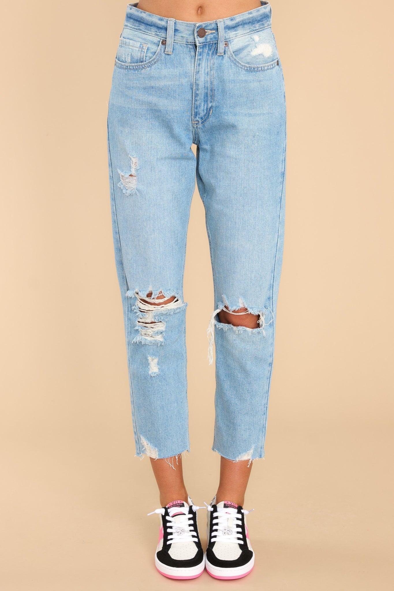 Just USA Heard A Rumor Light Wash Distressed Straight Leg Crop Jeans Blue product image