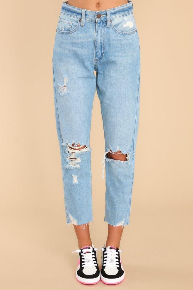 Just USA Heard A Rumor Light Wash Distressed Straight Leg Crop Jeans Blue Product Image