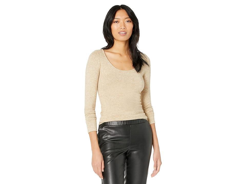 Vince Long Sleeve Open Scoop Neck Tee (Heather Sand Shell) Women's Blouse Product Image