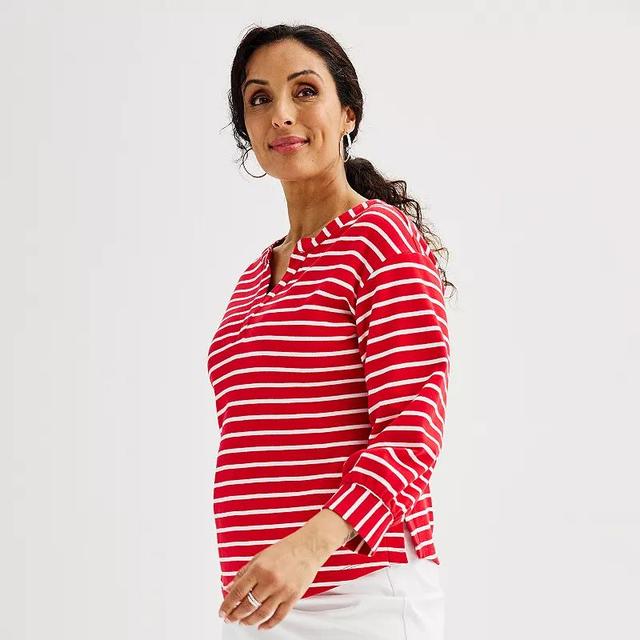 Womens Croft & Barrow Striped Split Neck Top Product Image