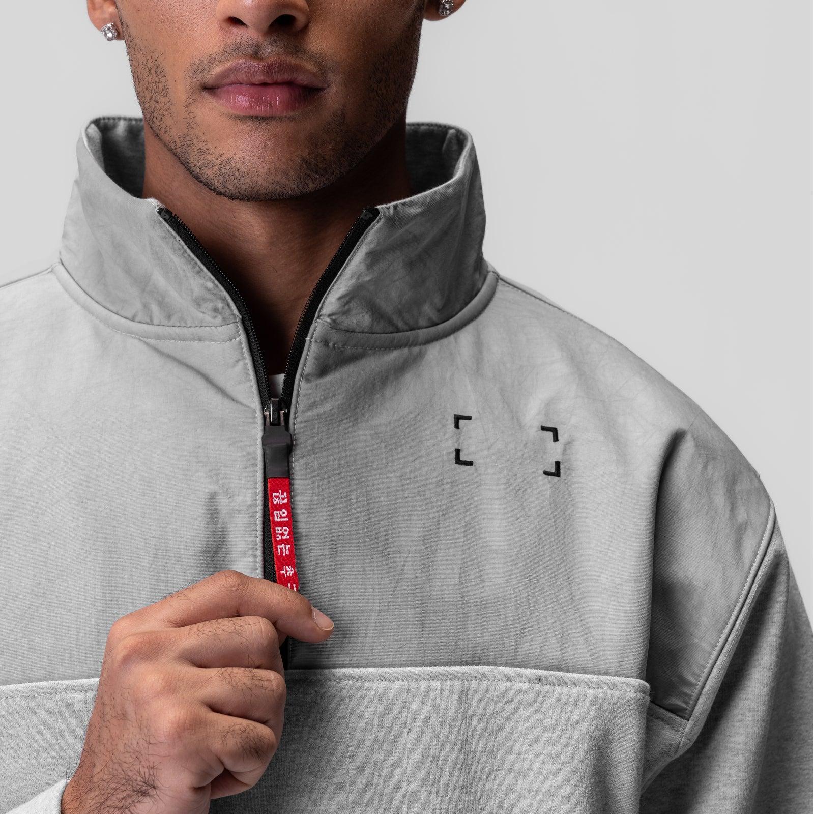 0903. Tech-Terry™ Paneled Quarter Zip - Heather Grey "Wave Dye" Product Image