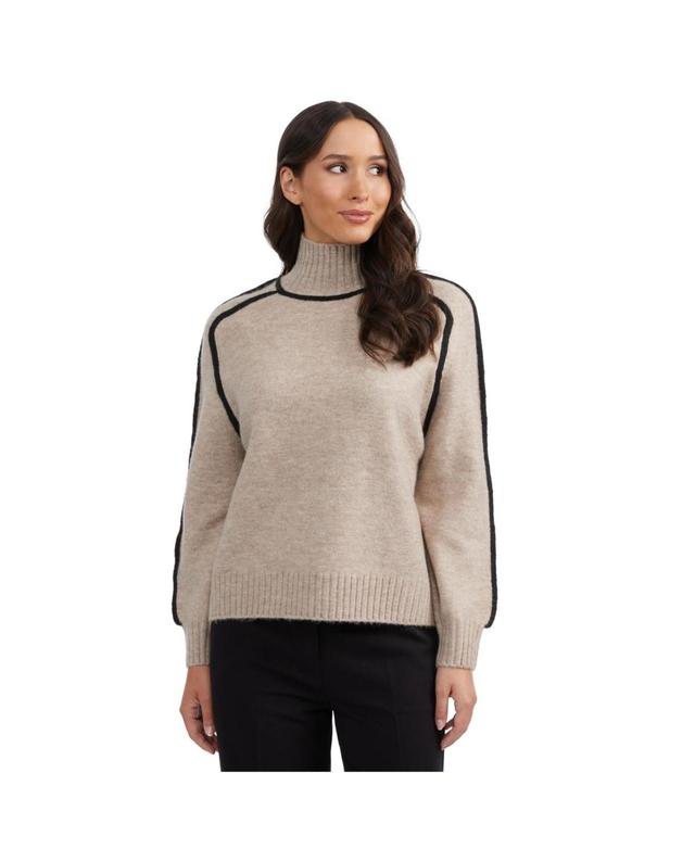 Ellen Tracy Womens High Neck Sweater with Contrast Color Trim Product Image