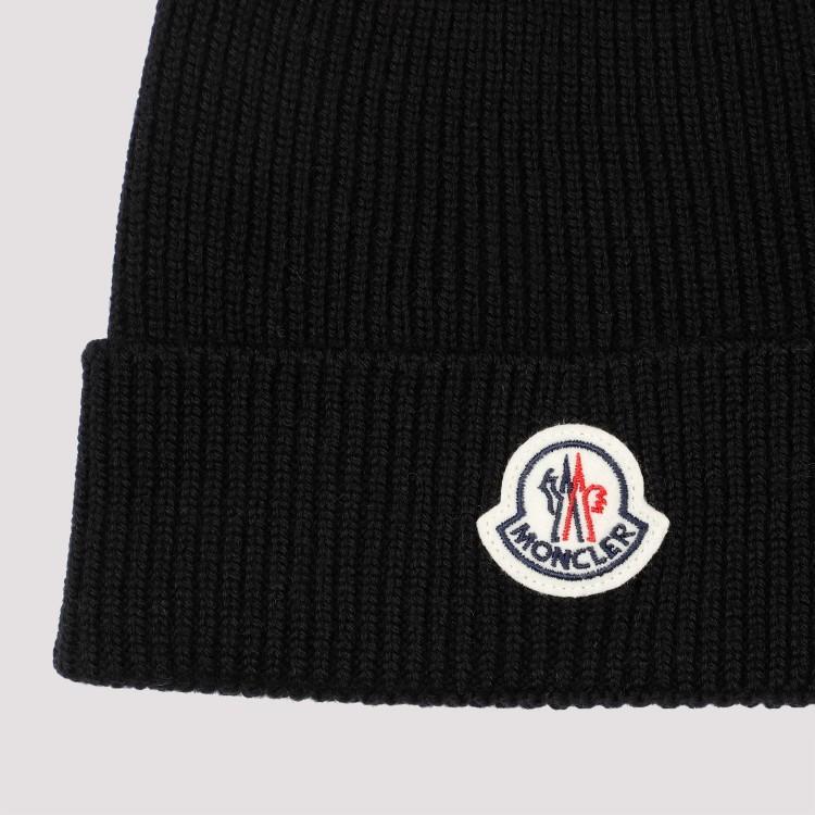 Black Logo Ribbed Knit Beanie Hat Product Image