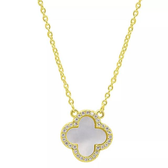 Adornia 14k Gold Plated Crystal Halo White Mother of Pearl Clover Necklace, Womens Product Image