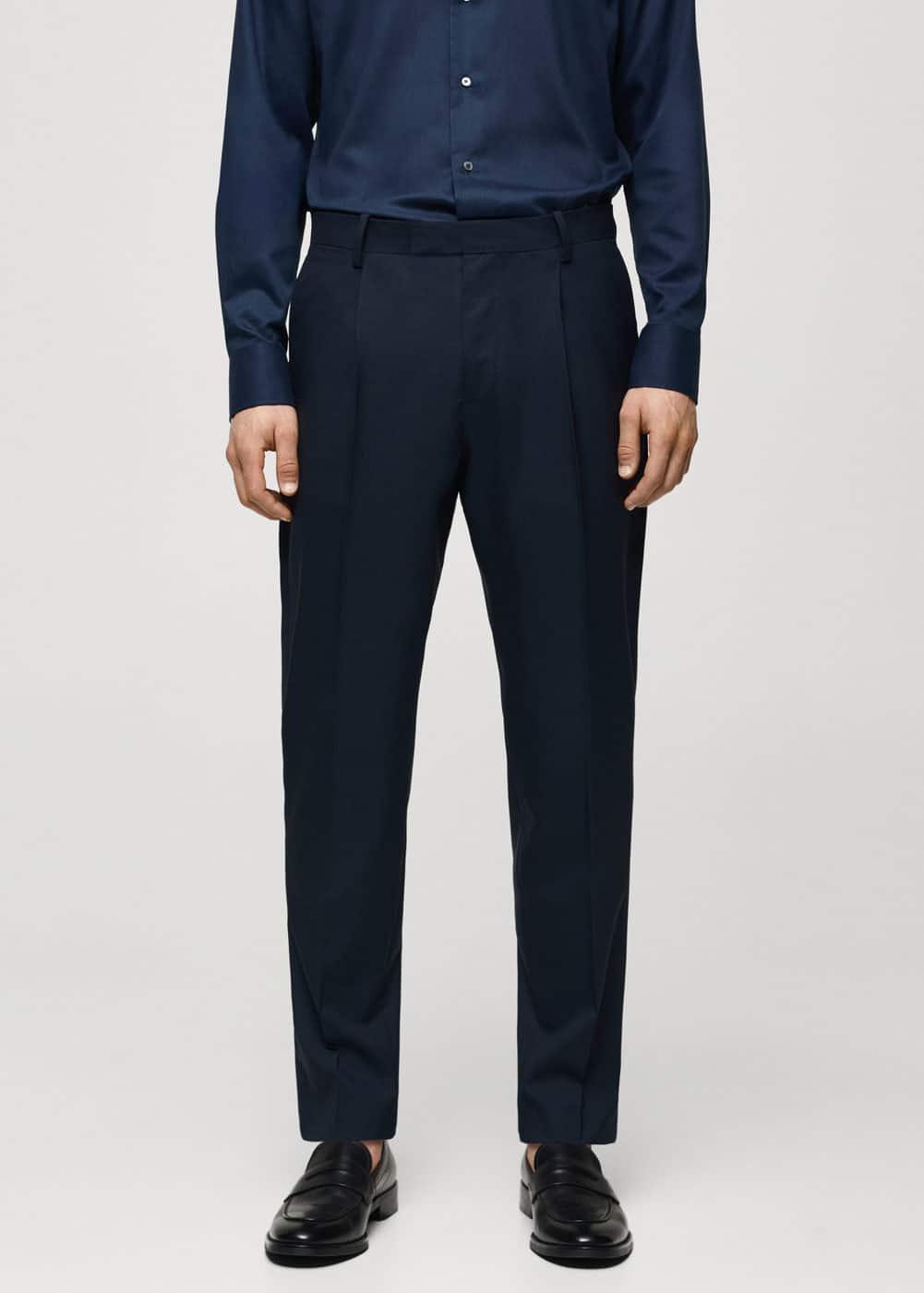 MANGO MAN - 100% virgin wool pleated pants dark navyMen Product Image