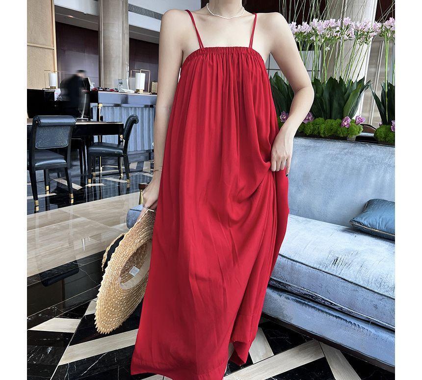 Spaghetti Strap Plain Midi Sundress Product Image