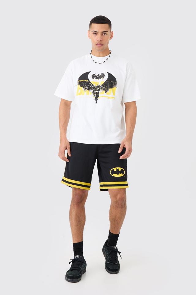 Mens Black Oversized Batman License T-shirt And Mesh Short Set, Black Product Image