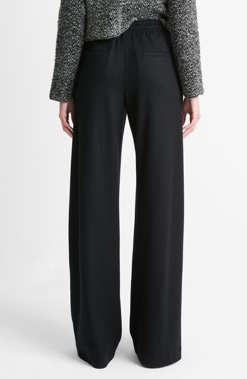 Wool Blend Pull-on Wide Leg Drawstring Pants In Black Product Image