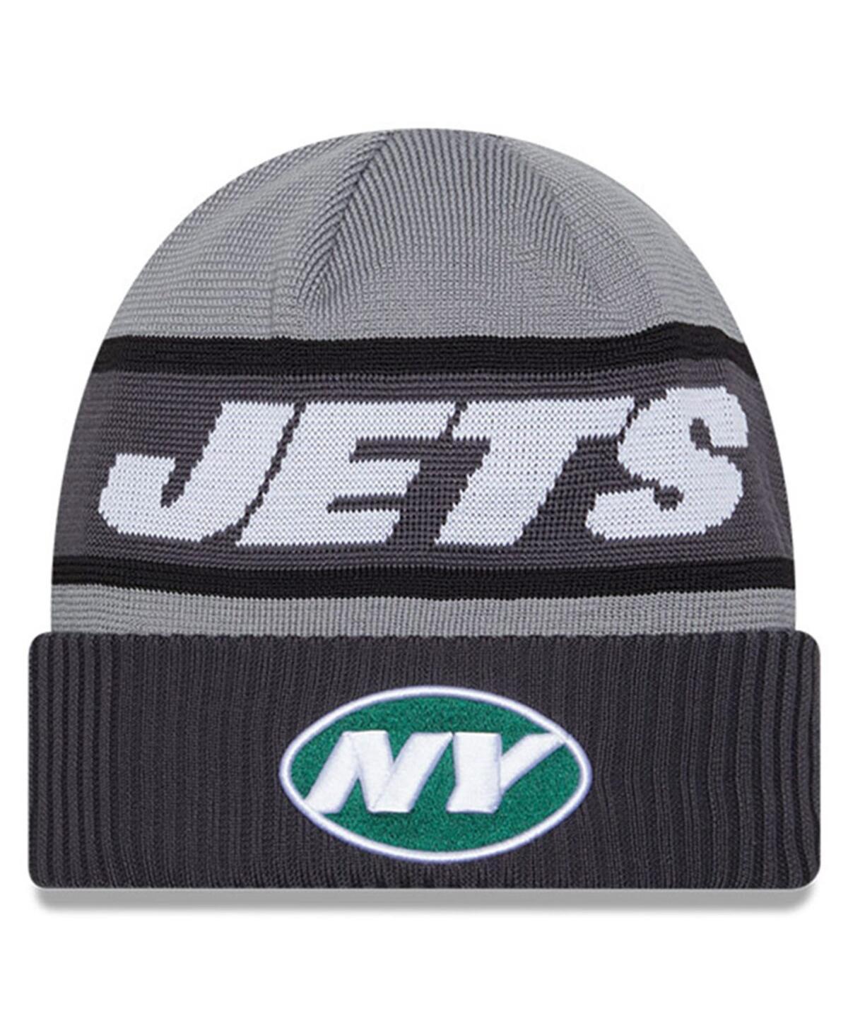 Mens New Era Gray New York Jets 2023 Sideline Tech Cuffed Knit Hat Product Image