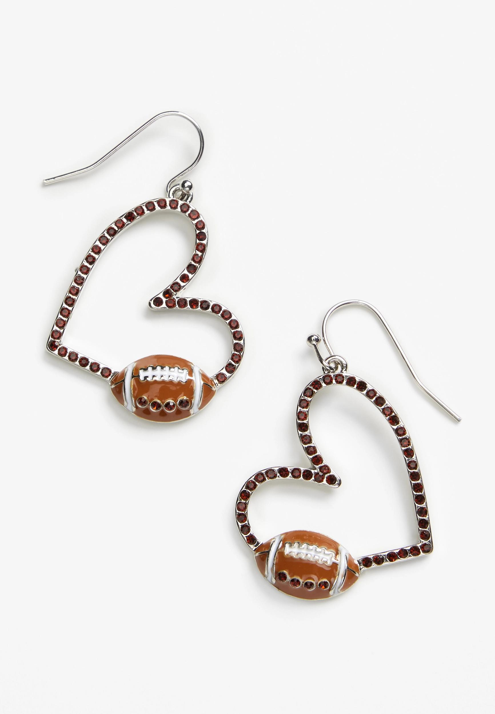 Maurices Womens Heart Shaped Football Earrings Brown Size O/s Product Image