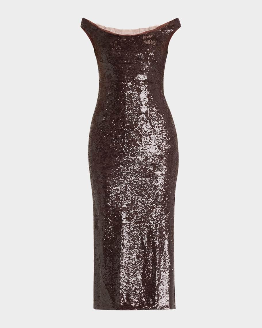 Off-The-Shoulder Sequin Midi Dress Product Image