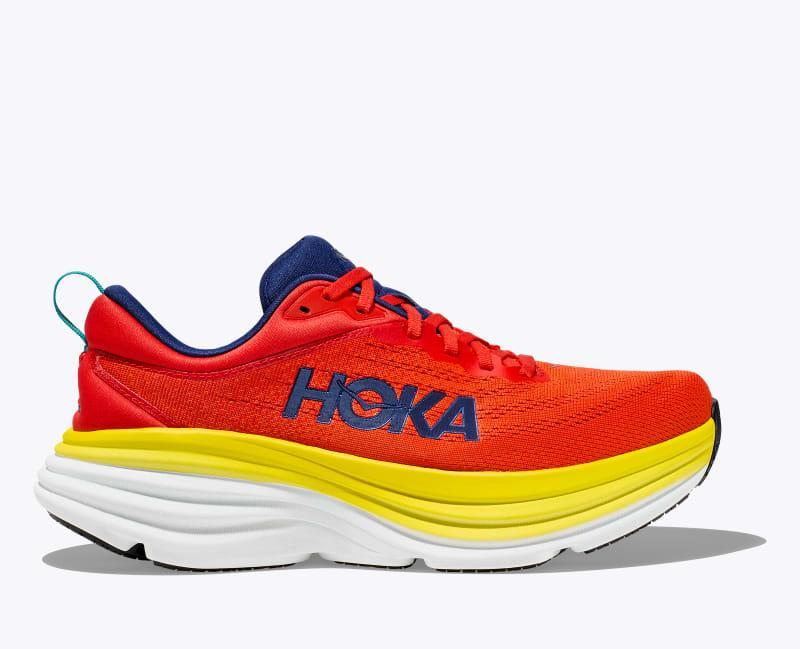 HOKA Mens Bondi 8 Shoes in Red Alert/Flame, Size 13 Product Image