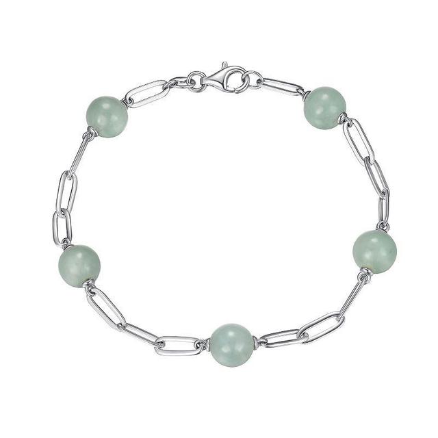 Dynasty Jade Sterling Silver Green Jade Station Link Bracelet, Womens Product Image