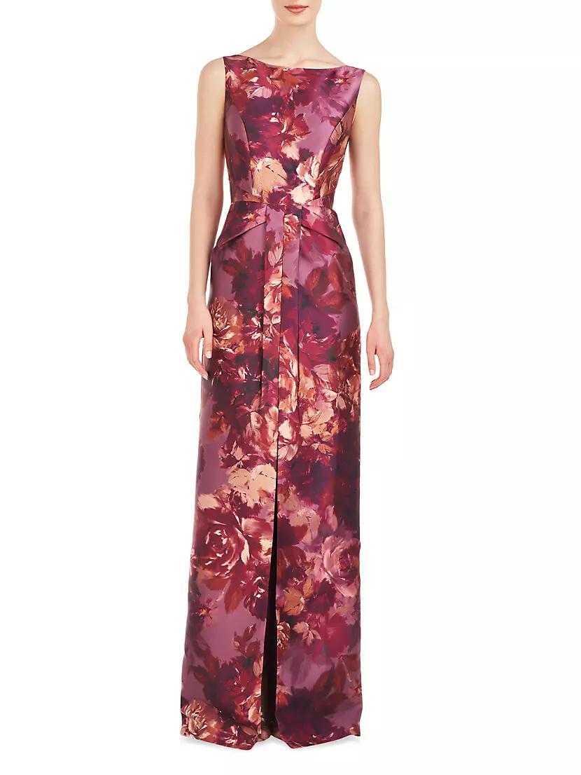 Marlowe Rose-Print Mikado Column Gown Product Image