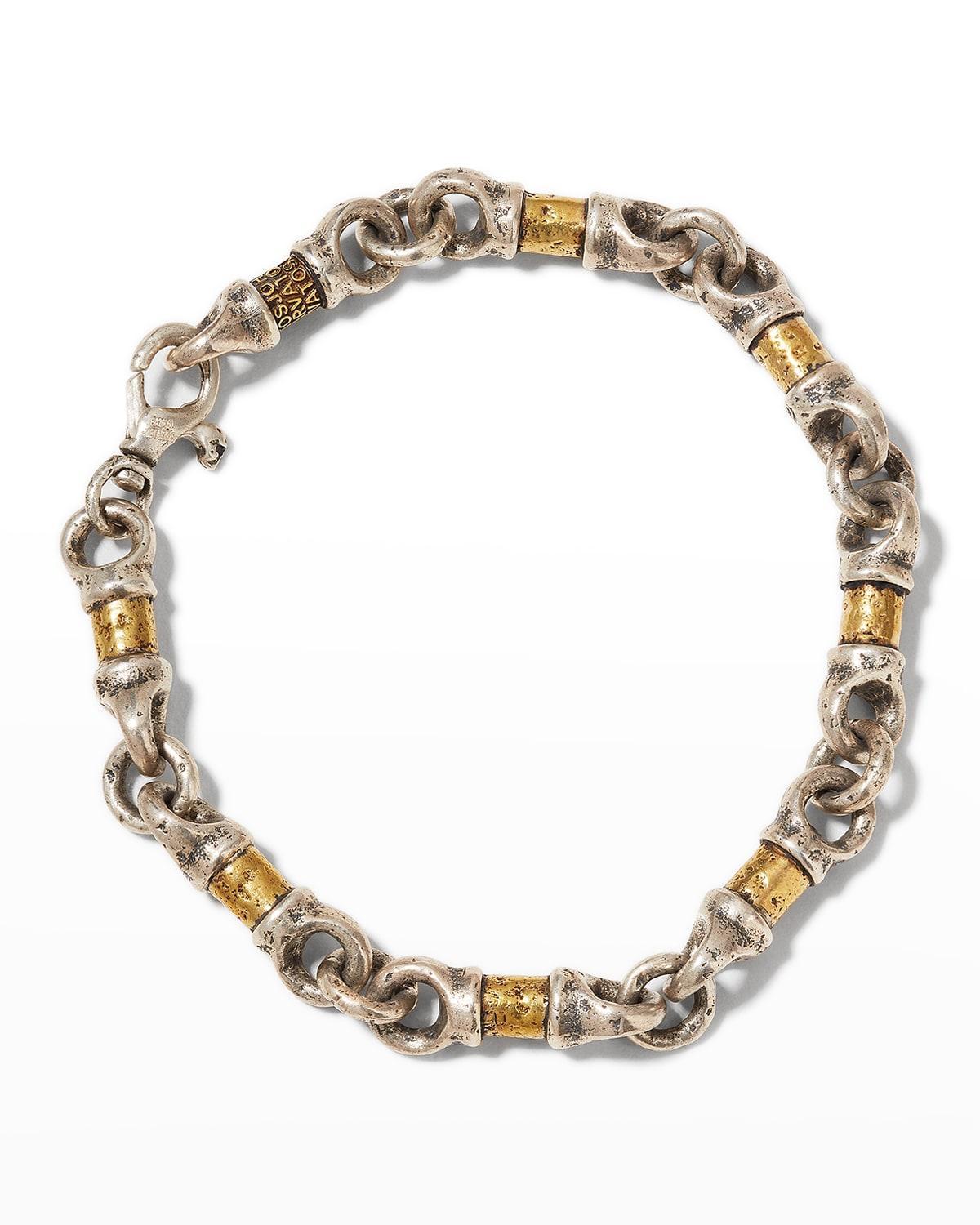 Mens Distressed Two-Tone Barrel Link Chain Bracelet Product Image