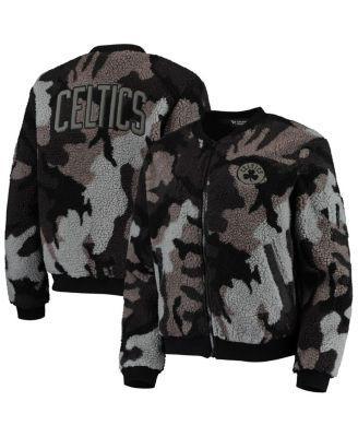 Womens Black Boston Celtics Camo Sherpa Full-Zip Bomber Jacket Product Image