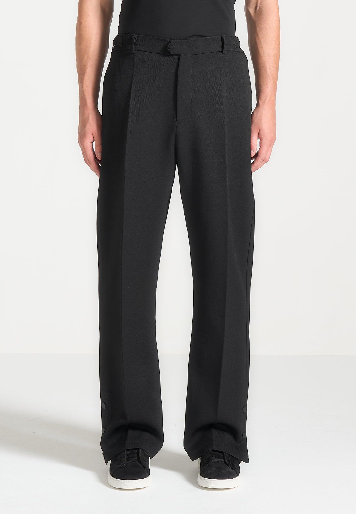 Relaxed Fit Tailored Button Cuff Trousers - Black Male Product Image