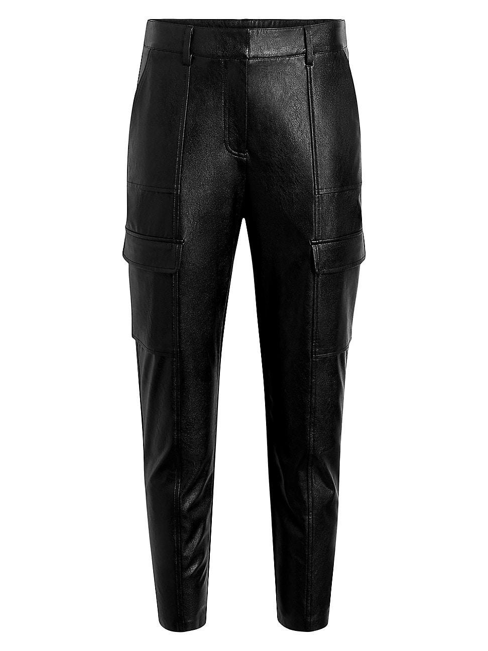 Womens Faux-Leather Crop Cargo Pants Product Image