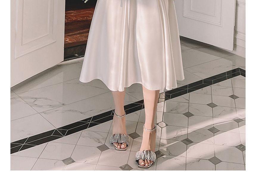 Long-Sleeve Square Neck Plain Beaded Midi A-Line Wedding Dress Product Image