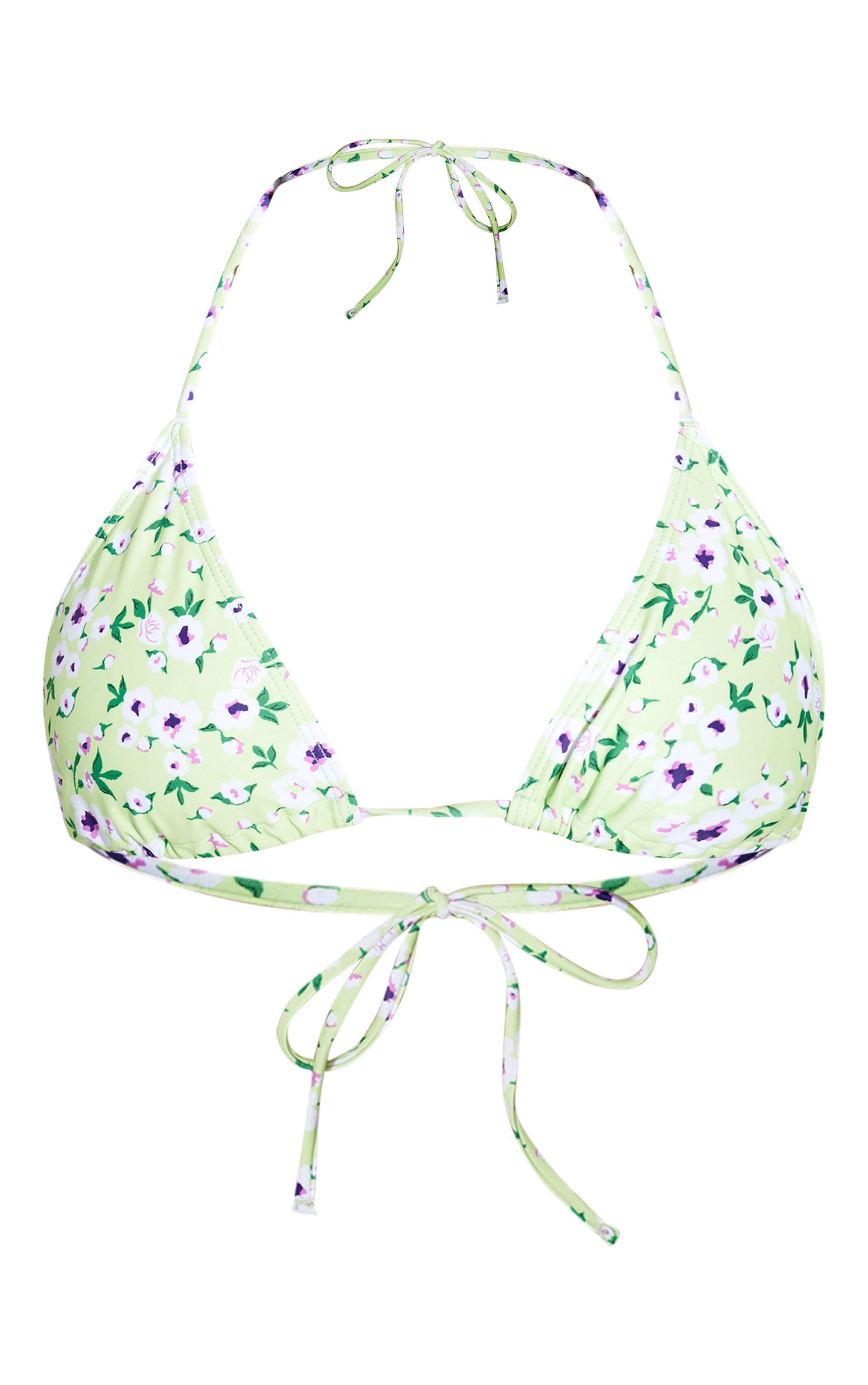 Green Ditsy Floral Print Tie Side Bikini Bottoms Product Image