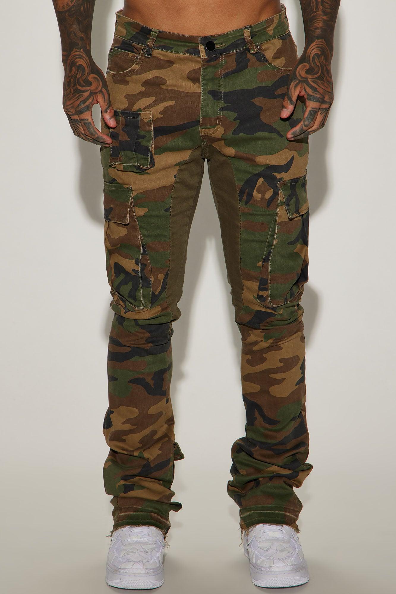 Into The Wild Panel Cargo Stacked Skinny Flare Pants - Camouflage Product Image