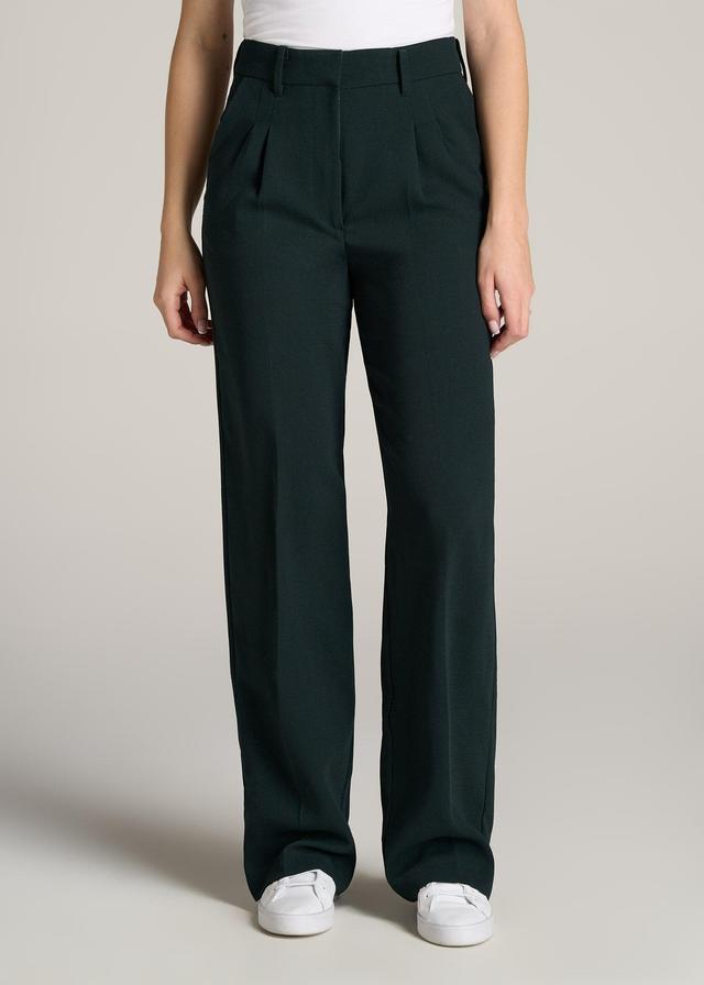 Pleated WIDE Leg Dress Pants for Tall Women in Midnight Green Female Product Image