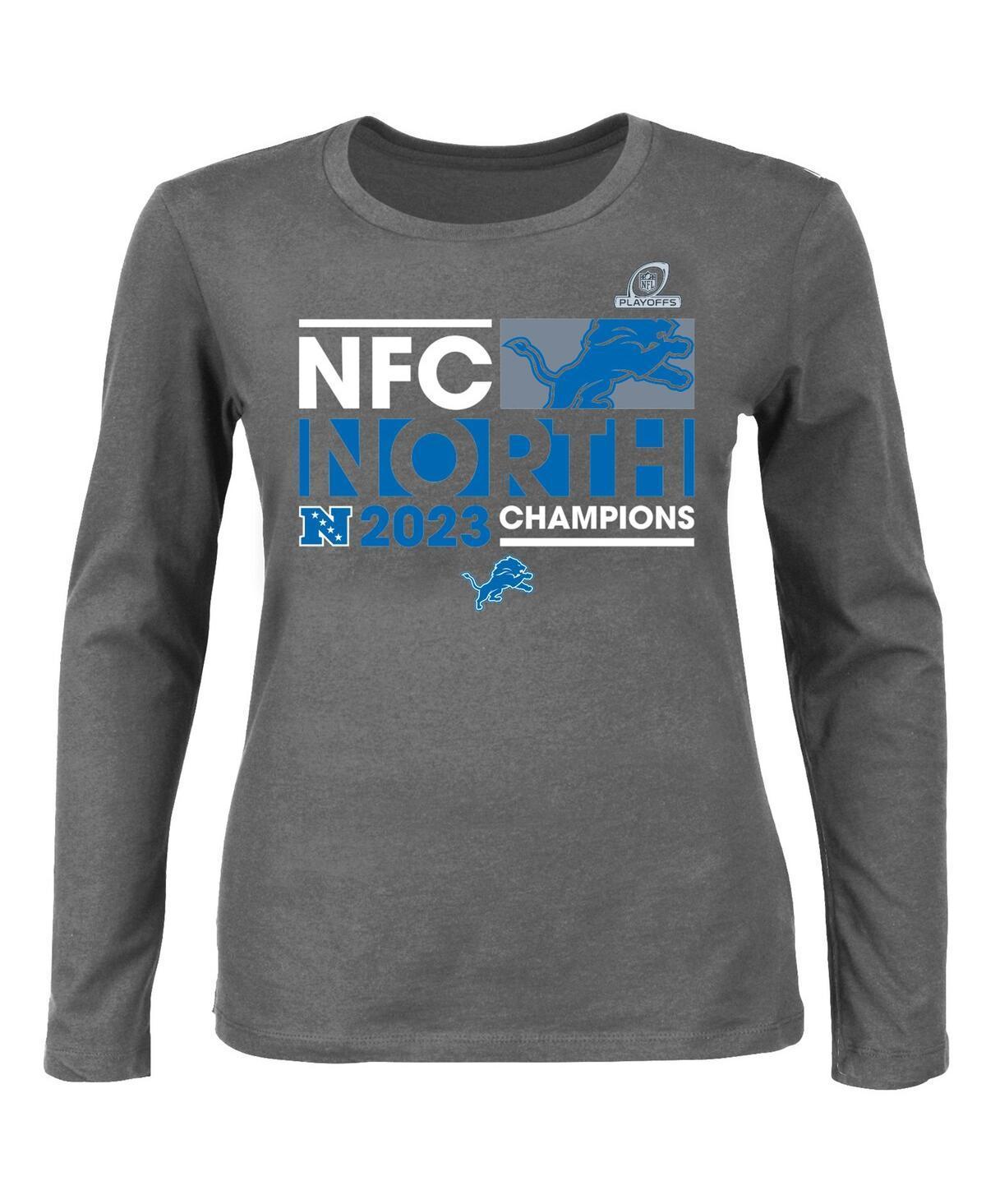 Womens Fanatics Heather Charcoal Detroit Lions 2023 Nfc North Division Champions Plus Size Conquer Long Sleeve Scoop Neck T-shirt Product Image