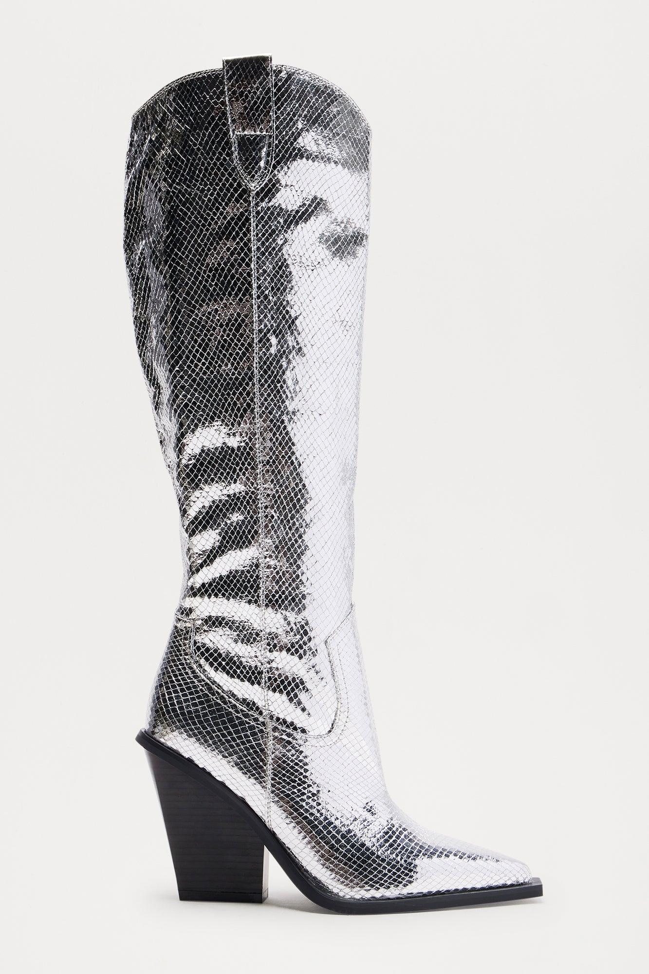 Brighton Cowboy Boots - Silver Product Image