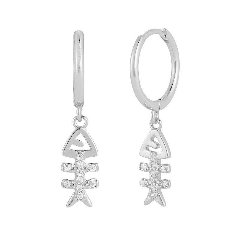 Sunkissed Sterling Cubic Zirconia Fish Skeleton Hoop Drop Earrings, Womens, Silver Tone Product Image