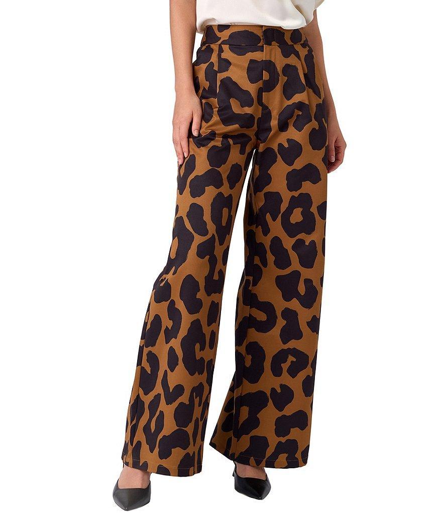 CROSBY by Mollie Burch Cora Faille Leopard Print High Rise Flat Front Wide Leg Full Length Trouser product image