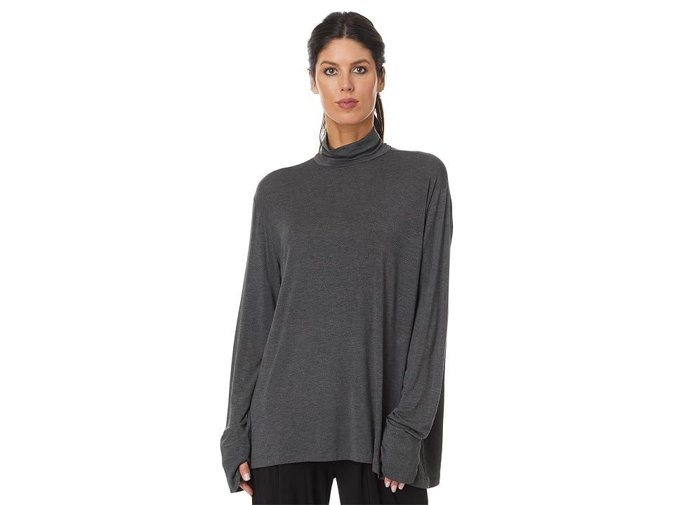 Norma Kamali Long Sleeve Turtleneck Easy Fit Top (Dark Grey) Women's Clothing Product Image