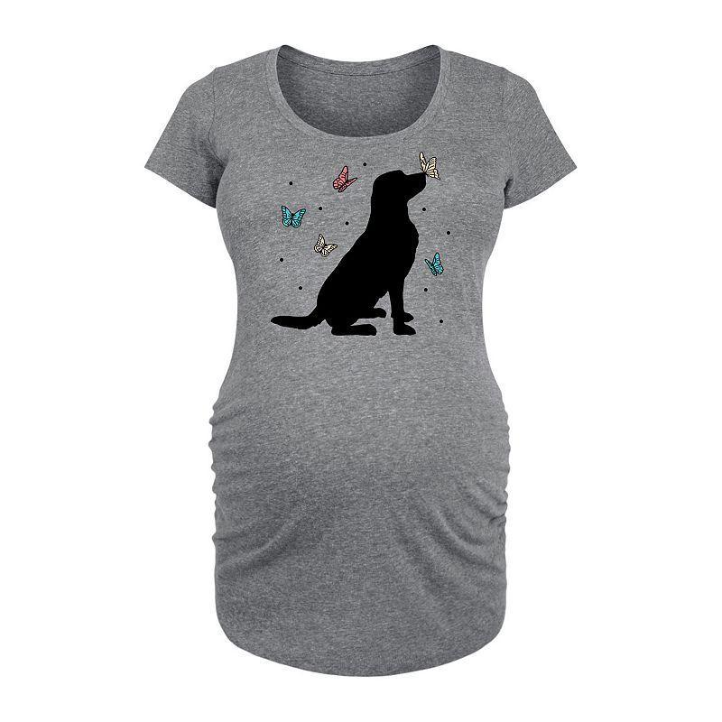 Maternity Dog And Butterflies Graphic Tee, Womens Grey Gray Product Image