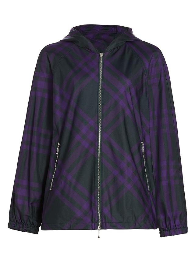 Plaid Zip-Up Hooded Nylon Jacket Product Image