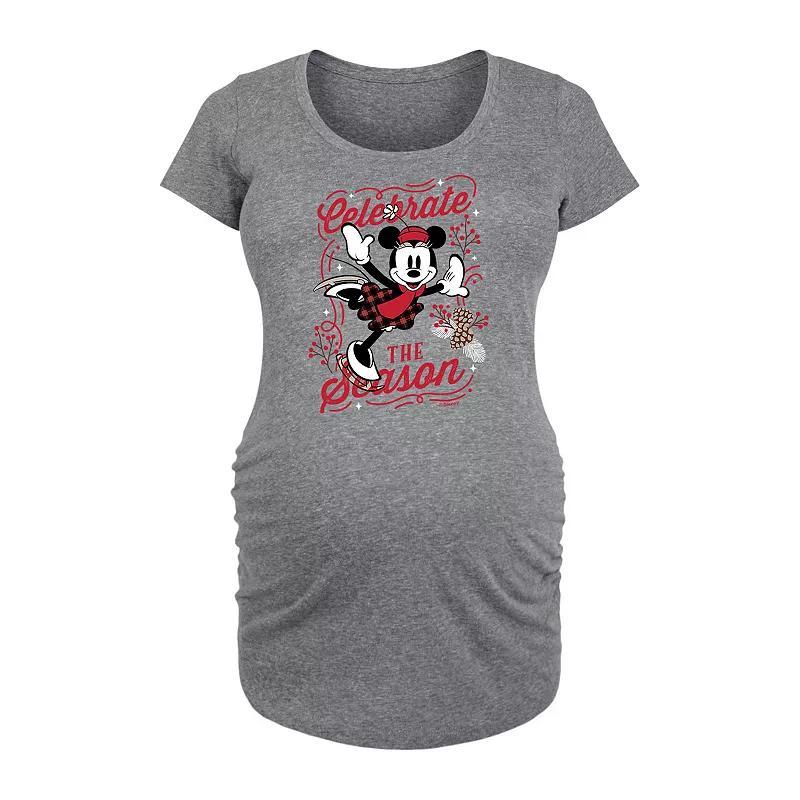 Disneys Minnie Mouse Maternity Celebrate The Season Graphic Tee, Womens Grey Gray Product Image