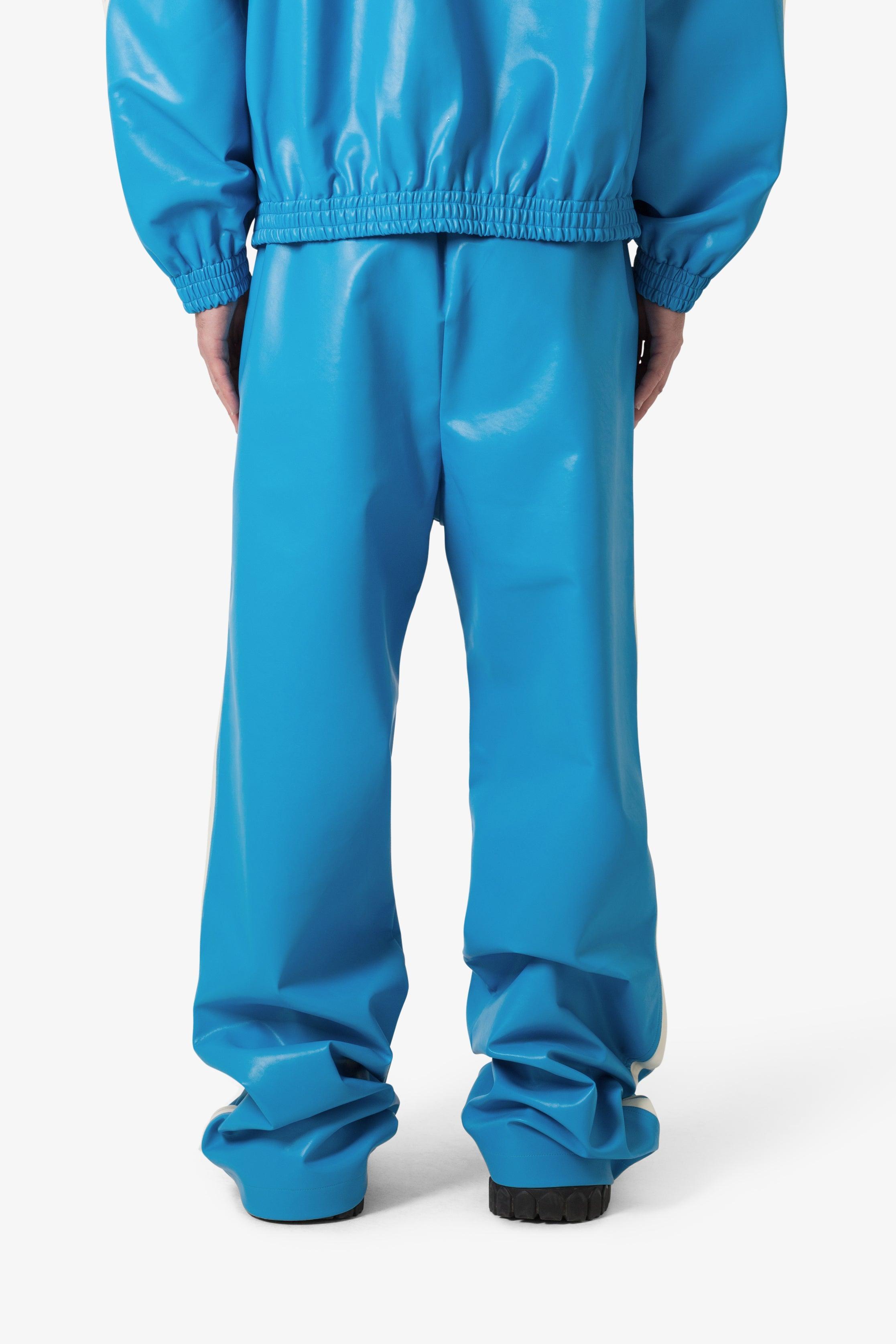 Icon Oversized PU Track Pants - Blue/Black Product Image