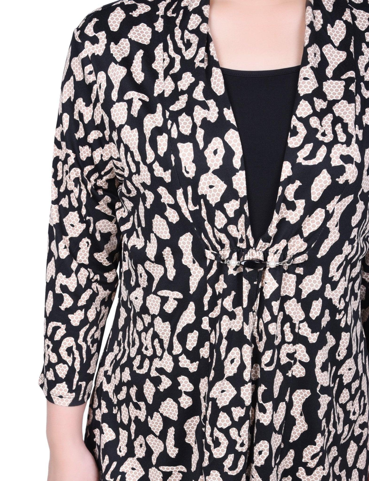 NY Collection Puff Print 3/4 Sleeve Two-Fer Top - Petite Product Image