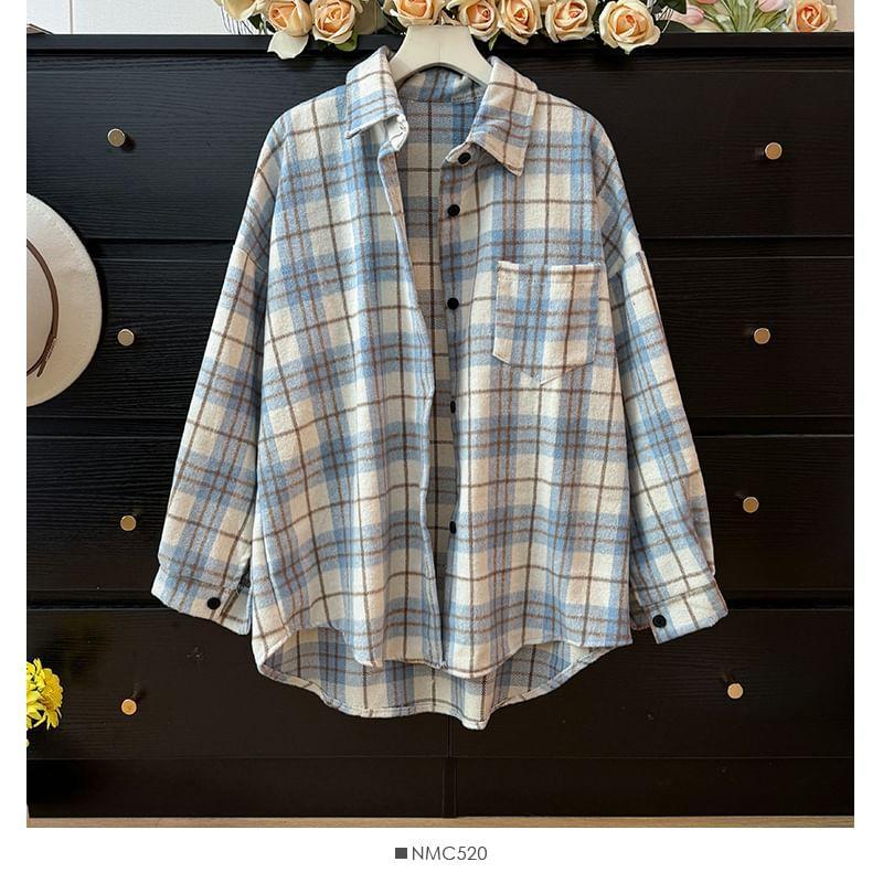 Oversized Dip-Back Plaid Wool Shirt Product Image