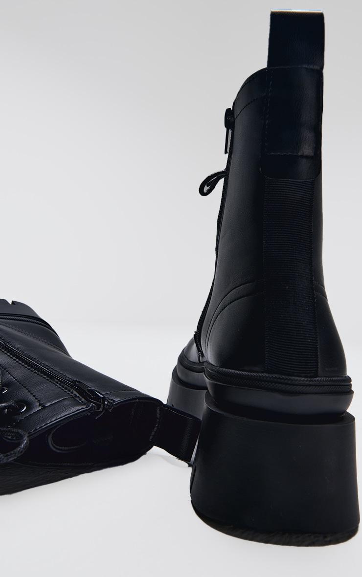 Black PU Round Toe Chunky Sole Biker Boots Product Image